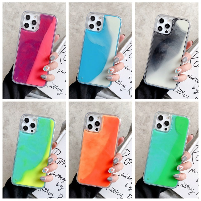 Solid Color Liquid Sand Case for iPhone 17 Pro Max, Glow-in-the-Dark Protective Cover for Apple 16, 15, 14 Full Coverage Foreign Trade Style